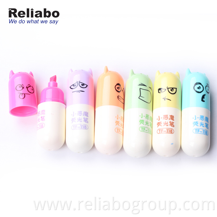 Reliabo School Stationery Custom Mini Lovely Capsule Shape Highlighter Pens